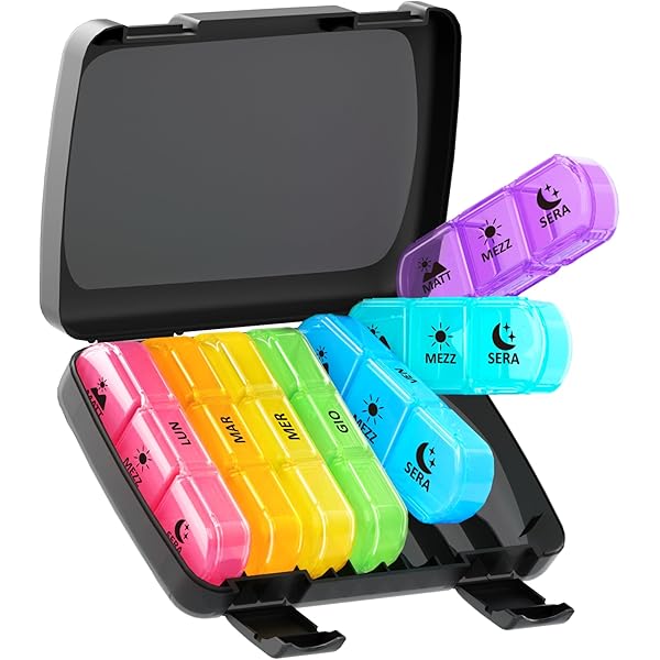 COM-FOUR® Dispenser Per Farmaci In POLACCO - Scatola Farmaci Per 7 Giorni - 3 Scomparti - Portapillole - Porta Tablet - Dispenser Settimanale Per La Conservazione [POLACCO] (nero