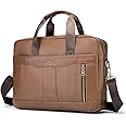 SPAHER Mens Leather Laptop Bag Briefcases for Men 15.6 Inch Leather Briefcase Business Work Laptop Handbag Shoulder Bag Messenger Bag with Removable Strap