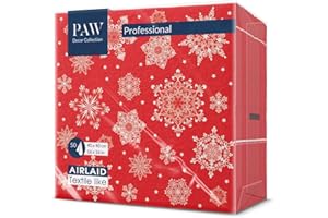 PAW DECOR COLLECTION PAW Serviette de Table - Airlaid (40 x 40 cm) I Lot de 50 I Noël, Hiver, Vacances, Neige, Flocons De Neige I Décoration de Table Idéale pour Noël I Structure en Tissu I Color: Snowflakes red