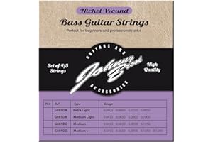 Johnny Brook Set Of 5 Nickel Wound Bass Guitar Strings For 5 String Bass Guitars (Medium Gauge)