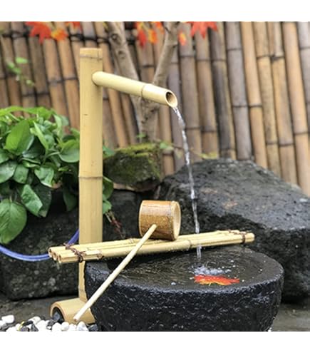 Fontein van bamboe, voor buiten, waterspel, Zen tuin, waterfontein, bamboe, water, Japanse tuindecoratie, 70 cm (stenen schaal niet inbegrepen