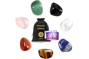 YORFULL 7pcs Crystals for Beginners Natural Stones Set Crystals and Gemstones,7 Chakra Healing Crystal Reiki Puff Pocket Palm Stone for Stress Relief Chakra Balancing Home Decoration Yoga