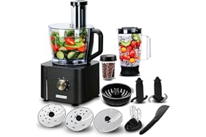 TopStrong Robot Cuisine Multifonction,1100W Robot Multifonction,11 en 1 Robot Culinaire inclus Hachoir, Crochet Pétrisseur,Mixeur, Presse-agrumes et Moulin à Café, 3,2L Bol et 1,5L Blender