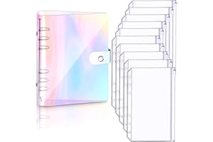 BETINYAR A6 carpeta transparente de PVC suave y transparente y 10 unidades A6 tamaños A6 bolsas de hojas sueltas, papel rellenable, carpetas translúcidas con cremallera (láser) …