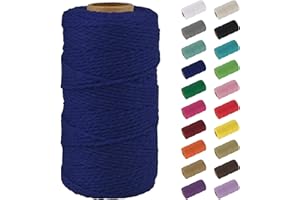 Uiopa Macrame Corde 2mm x 100m, Naturel Fil Macramé Fil de Coton Ficelle Corde, DIY Cordelette pour Tressée, Tapisserie de Plante, Tenture Murale, Cadeau Décoration, Emballage (Bleu foncé)