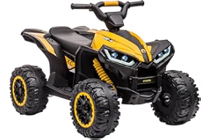 BALOVEBY 12V Quad elettrico per bambini, auto elettrica per bambini ATV con musica, clacson, faro LED, 83 x 53 x 56 cm, per bambini 3-8 anni (Giallo)