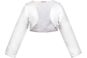 Märchenburg Kinder Bolero Kommunionjacke Mädchen Bolerojacke,Satin Jacke, Weiss