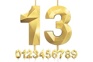 LFWZRY Bougies d'anniversaire pour 13 ans, Numéro d'anniversaire Bougies Doré, 3D Bougies de Gâteau D'anniversaire Décoration, Bougies D'anniversaire, Décorations de Gâteau pour Fête D'anniversaire, Mariage