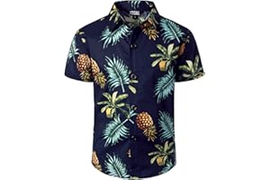 JOGAL Boys Funky Casual Short Sleeve Hawaiian Shirt Kids Floral Print Cotton Shirt