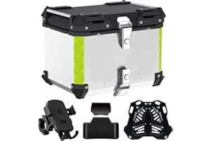 SEASAND Motorcycle Top Case, Tail Box Aluminum Motorcycle Storage Box Luggage Trunk, with Motorcycle backrest and Mobile Phone Holder (45L, Silver)