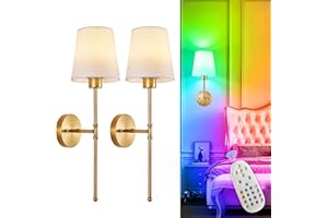 Depuley Battery Operated Wall Sconce: Black Gold Set of 2 Wireless Wall Lights for Bedroom - Rechargeable 15 Colors Wall Lamp for Living Room