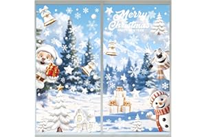 BOLWEO Fensterbilder Weihnachten Selbstklebend, 146pcs 9 Blatt Weihnachten Fenster Cling, 3D Wiederverwendbare Doppelseitige Fenster Abziehbilder Static Aufkleber für Weihnachten Fensteraufkleber Deko