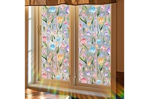 SINEKONG Obrazy na okno, wiosna, kwiaty, tulipany, pryzmat, naklejka na okno, łapacz słońca, naklejka chroniąca przed ptakami, naklejka na okno, przeciw kolizji, dwustronna naklejka na folię okienną