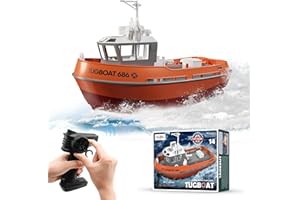 fisca Bateau télécommandé - Bateau radiocommandé à grande vitesse 1/72 pour piscines et lacs - Remorque RC avec 40 minutes de temps de jeu et rappel de batterie pour enfants et adultes (orange)