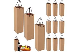 POPOYU 12 Pièces Pochette Cadeaux Bouteilles,Marron Sacs Cadeaux de Bouteilles de Vin en Papier Kraft avec Poignées,Emballage Bouteille Vin et Champagne pour Noël, Mariage, Anniversaire Fête
