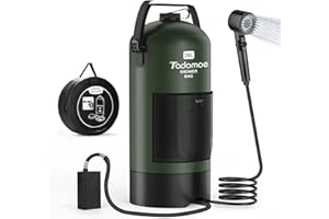 Tadomoe 20l Douche Solaire Camping avec Pompe, 2000mAh Douche Portable Chauffante avec Sac et buse pour extérieur Camping, Randonnée et Car