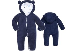 BIG ELEPHANT Unisex Baby Bear Snowsuit Bluza z kapturem, niemowlę zamek błyskawiczny polar zimowy ciepły kombinezon kombinezon