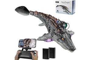 OBEST Mosasaur Remote Controlled Boat with HD Camera, 2.4GHz Shark Toy, Electric Water Spray Water Toy with LED Lights, APP Remote Control, 1200mAh Battery, Gifts for Boys and Girls
