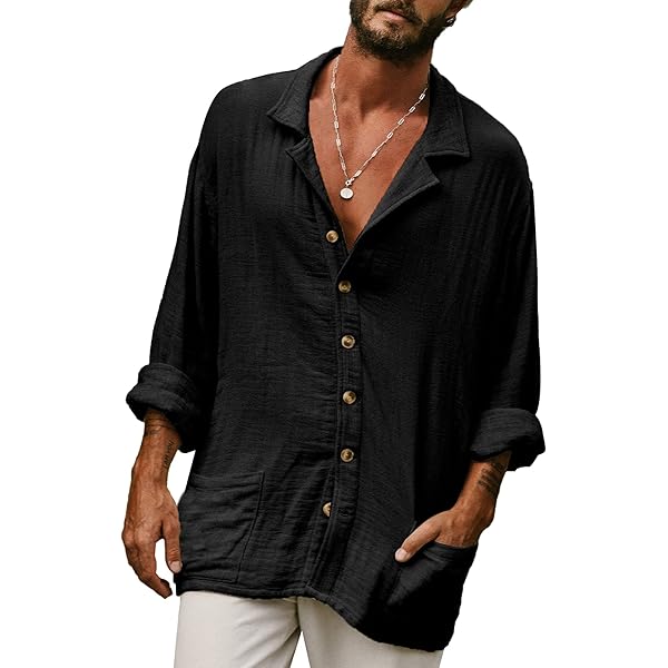 Mens Linen Shirts LETSEE Men's Linen Shirts Long Sleeve Untucked Casual Button Down Shirts For Men Business Dress Clothes Fashion Beach Tops, A-denim Blue, S Untucked Shirts For Men