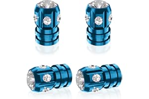 QUARKACE Bling Tyre Caps with Sparkly Rhinestones - Crystal Diamond Car Valve Stem Covers - Luxury Air Leakproof Dust Caps - Universal Fit for Car, Bike, Motorcycle - 4 Pack Gift Box (Blue)