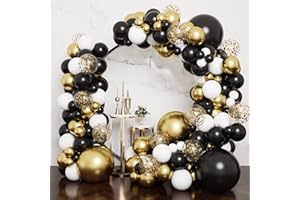 Kit Arche Ballon Or Noir, Victse 133 Pcs Ballons Noir Or Décoration De Fête D'anniversaire, Métallique Ballon Guirlande Kit avec Ballons Noirs Or Confettis, Kit Guirlande Ballon