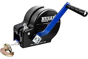 Husar Winch Cabrestante Manual Con Carcasa de 1200 lbs | 543 Con Cable de Acero De 10 metros, Fabricado En Acero Inoxidable, Freno de Trinquete, De Simple Efecto, Para Barcos, Remolques, Industria