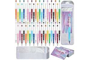 Niejgay 150 Piece Plastic and Metal Bead Pen Set Colours Ballpoint Pen with Plastic Beads Large Foil Thank You Cards for Office School