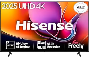 Hisense 43" 43A6QTUK 4K Ultra HD Smart TV AI TV - 4K UHD, Hi-View AI Engine, Precision Colour, AI Smooth Motion, Sports Mode with Freely, Disney +, YouTube, Netflix