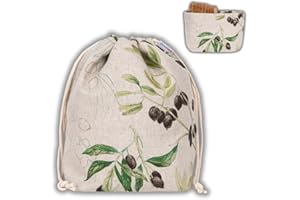 slowroom Sacco per Pane 30 x 34 cm e Cesto per Pane 2 in 1 - Cesto per Pane in Tessuto - Doppia Fascia di Lino - Sacchetto per panini Traspirante e Decorativo - Cesto per Pane Facile da Mantenere