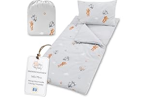 TOTSY BABY Sacco a pelo per bambini con cuscino e cerniera per bambini da 3 a 7 anni - 75x140 cm sacco a pelo per interni per asilo e scuola materna con coperta integrata Oeko-Tex 75 x 140
