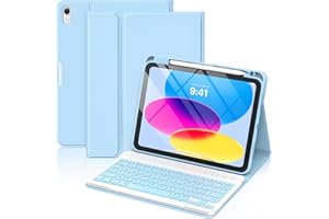 GAOJIE Coque Clavier pour iPad 11e Génération A16 2025/10e Génération 10,9 Pouces 2022, Coque de Protection avec Porte-Crayon, AZERTY Clavier Français Détachable sans Fil pour iPad 11/10.9''(Bleu Clair)
