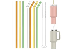 MUSIWANNA Glasstrohhalme 31cm Lange für Stanley Adventure Quencher Reisebecher 40oz, 8 Stück Bunt Ersatz Trinkhalme mit 2 Reinigungsbürsten, Wiederverwendbar Bunt Glastrinkhalme für 40/30 Unzen Becher