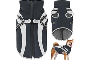 Oslueidy Abrigo Impermeable para Perros con Tirantes,Chaqueta Térmica de Invierno a Prueba de Viento Ropa para Mascotas Abrigos Perro para Pequeños Medianos Grande Perros (Negro, 6XL)