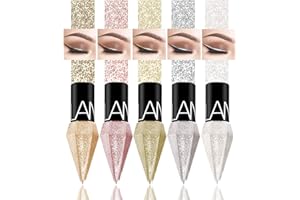MTUVKGT Juego De Lápiz De Ojos Con Purpurina Líquida de Diamante, Sombra De Ojos Líquida Brillante Metálica De 5 Colores, Glitter Eyeliner Waterproof De Larga Duración Maquillaje De Ojos (12L)