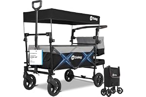 Sekey Rullvagn, vikbar med tak 2 barn 150 kg, vikbar rullvagn, handvagn, skjuthandtag, barnvagn, stötsäkert PU-hjul med bromsar 110 L, SS5050, grå med