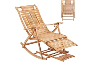 FATIVO Sedie a dondolo per soggiorno, poltrona dondolo bambù poltrona riposo sedia relax pieghevole sedia a sdraio con poggiapiedi sedia a dondolo da interno con braccioli poltrona sdraio poltrona