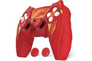 PlayVital Funda de Silicona para ps5 Mando - Carcasa Protectora con Tapas para Pulgar y Pegatinas, Accesorio Antideslizante Compatible con Estación de Carga - Mecha Rhino (Rojo Arce & Rojo Ladrillo)