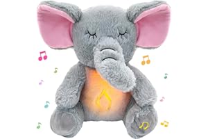 TOPJOWGA Caja Musical de Peluche, Elefante Juguete para Bebé, Peluche para Dormir, con Respiración, Luces y Sonidos Relajantes, Relajantes para Niños y Bebés