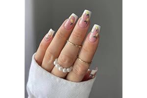 MRCUVARYAS French Press On Nails, 24 sztuki, francuskie sztuczne paznokcie, mustki, prostokątne, do naklejania, krótkie, pełne pokrycie, tipsy do paznokci żelowych, sztuczne paznokcie do Nail Art Beauty (biały