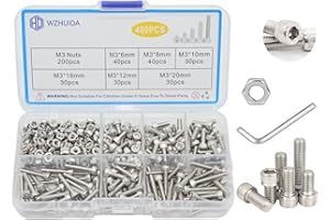 WZHUIDA 400 Stück M3 Schrauben Muttern Sortiment Kit, Edelstahl Innensechskant Schrauben Set, Zylinderschrauben Sechskopf-Knopf Sechskantschrauben Muttern mit Schraubenschlüssel