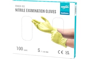 EUROPAPA® Lot de 100 gants jetables en nitrile - Non poudrés - Sans latex - Non stériles - Sans latex - Taille S - Jaune
