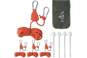 NAHUAA 4 Piezas Cuerdas Reflectantes 4mm x 4m Trinquete de Cuerda de Nailon de Tienda Tensor Cuerdas Camping Nylon Paracord Cuerda de Camping con Polea para Tipo Tienda de Campaña, Toldos, Naranja