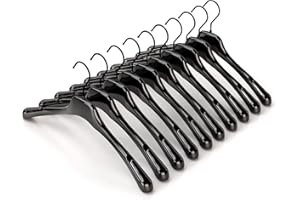 Mainetti Appendini per Abiti Bretellati, Maglieria, Grucce in Plastica, Sottili, Salvaspazio, con Notches, per Lingerie, Costumi da Bagno, Set di 10 pezzi, Nero Lucido con Gancio Nero, 41cm