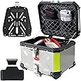 LASIEYO Top Box for Motorcycle, 45L Motorcycle Top Box Aluminum Motorcycle Luggage with Security Lock for Store Helmet Large Luggage, Waterproof Motorcycle Top Case, Motorbike Top Cases Silver
