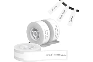 NIIMBOT 3 Roll Cable Lable Maker Tape 0.49" x 4.29" (12.5×109mm) Printer Sticker Paper with Self-Adhesive for D11/D110/D101 Label Maker (White)