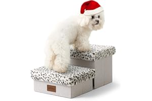 COZY KISS Pet Stair for Small Dogs with Storage, 9.6" H Foldable Dog Ramp with Soft Leakproof Cover, Older Cat Steps for Chair Couch Sofa, Lightweight, Comfort, 19.7x13x9.6 inch, 2 Tiers, Leopard