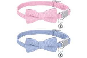 HAIFAFAFAING 2 Stück Katzenhalsband Weiches Cordhalsband für Kleine Katzen mit Glöckchen und Fliege Katzenhalsband Verstellbar Sicherheitsfliege für Weihnachten Hochzeiten Halloween Ankleide