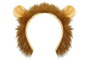 SIOTMERA Lion Ears Headband Lion Costume for Adult, Animal Ears and Horn for Halloween Cosplay Washing Face Makeup Animals Party, Reddish Brown