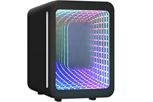 ARTETHYS Mini Fridge for Bedrooms, 4L Car Skincare Fridge with LED Mirror, Gaming Fridges with Infinity Effect for Home Office Skin Care, 220V AC/12V DC, Black