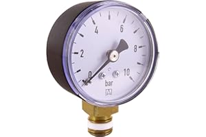 Cornat Manometer 1/4" Anschluss von unten - schwarz - passend zu Rückspülfilter mit Druckminderer - Kunststoff - Selbstdichtend mit PTFE-Dichtring / Manometer / Druckluft / Druckmesser / DMMU14